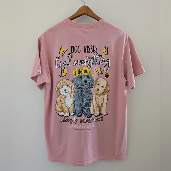 NEW Simply Southern Dog Kisses Heal Everything T Shirt Women's L Dusty Rose Pink - Picture 2 of 12